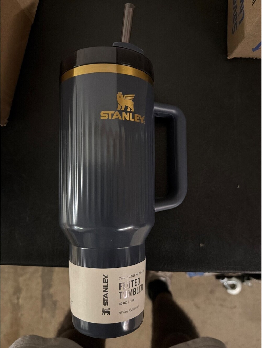 Stanley Quencher H2.0 Fluted Tumbler 40oz Gray Gold Handle Straw